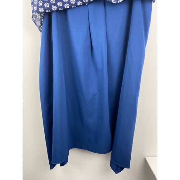Two By Vince Camuto size XL Blue White Floral Paisley Asymmetrical V-neck Dress - Picture 4 of 7